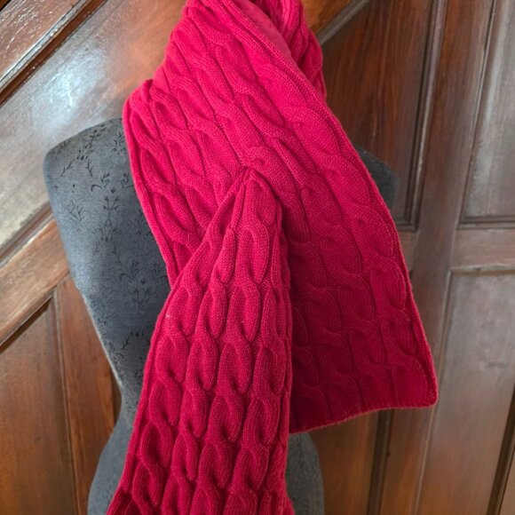 Talbots Red Cable Knit Scarf Quilted Reverse Side Lambswool Bld Winter Accessory - Picture 2 of 7